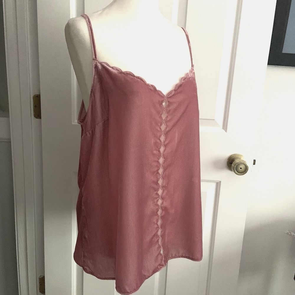 Maeve Anthropologie Velvet Cami Top Dusty Pink Rose Velvet Scallop Adjustable L